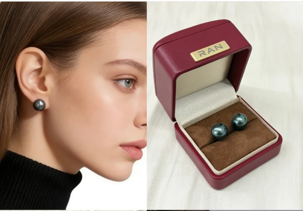 大溪地珍珠12.5-13mm大溪地黑珍珠耳钉