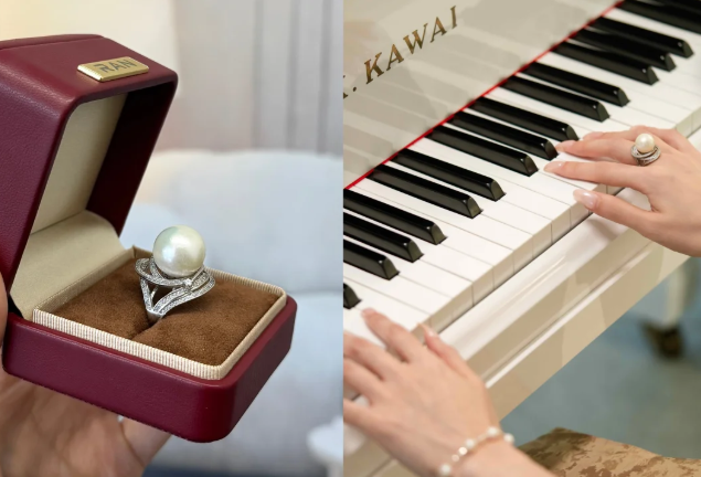 白色的优雅超级大颗珍珠戒指