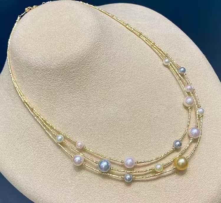 RAN珠宝复古混彩珍珠项链​Akoya糖果混色项圈颈间藏着彩虹魔法