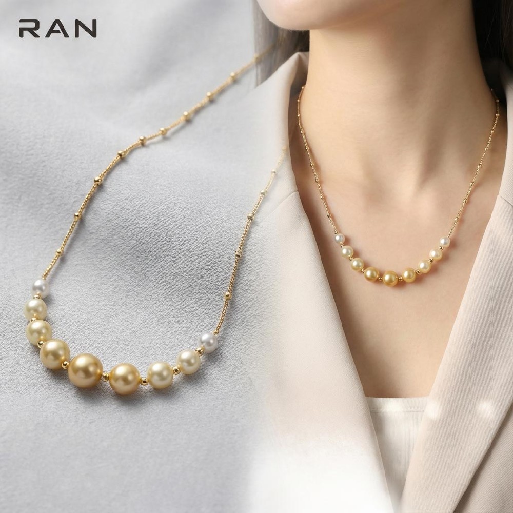 RAN珠宝18K南洋金珠 akoya海水珍珠项链经典微笑款美到心尖