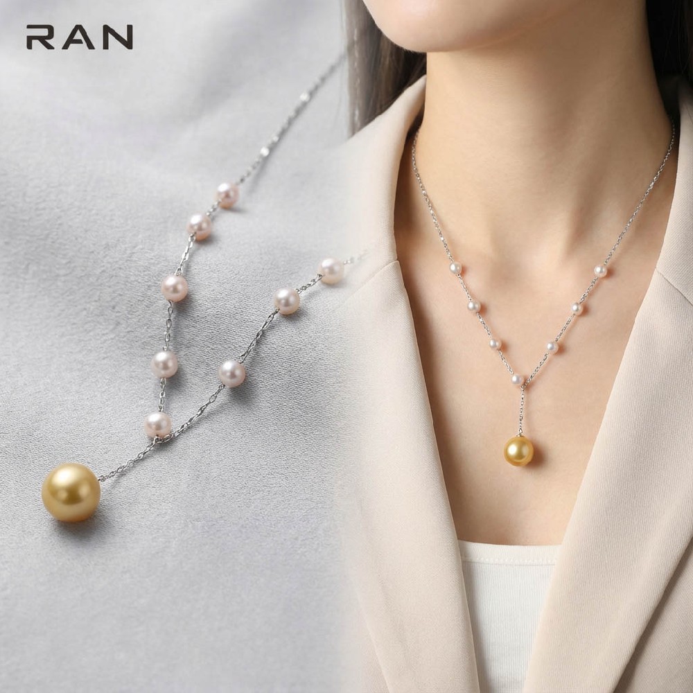 RAN珠宝铂金pt900 南洋金珠akoya海水珍珠项链