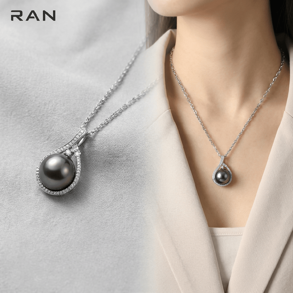 颈间清冷白月光✨大溪地黑珍珠水滴项链